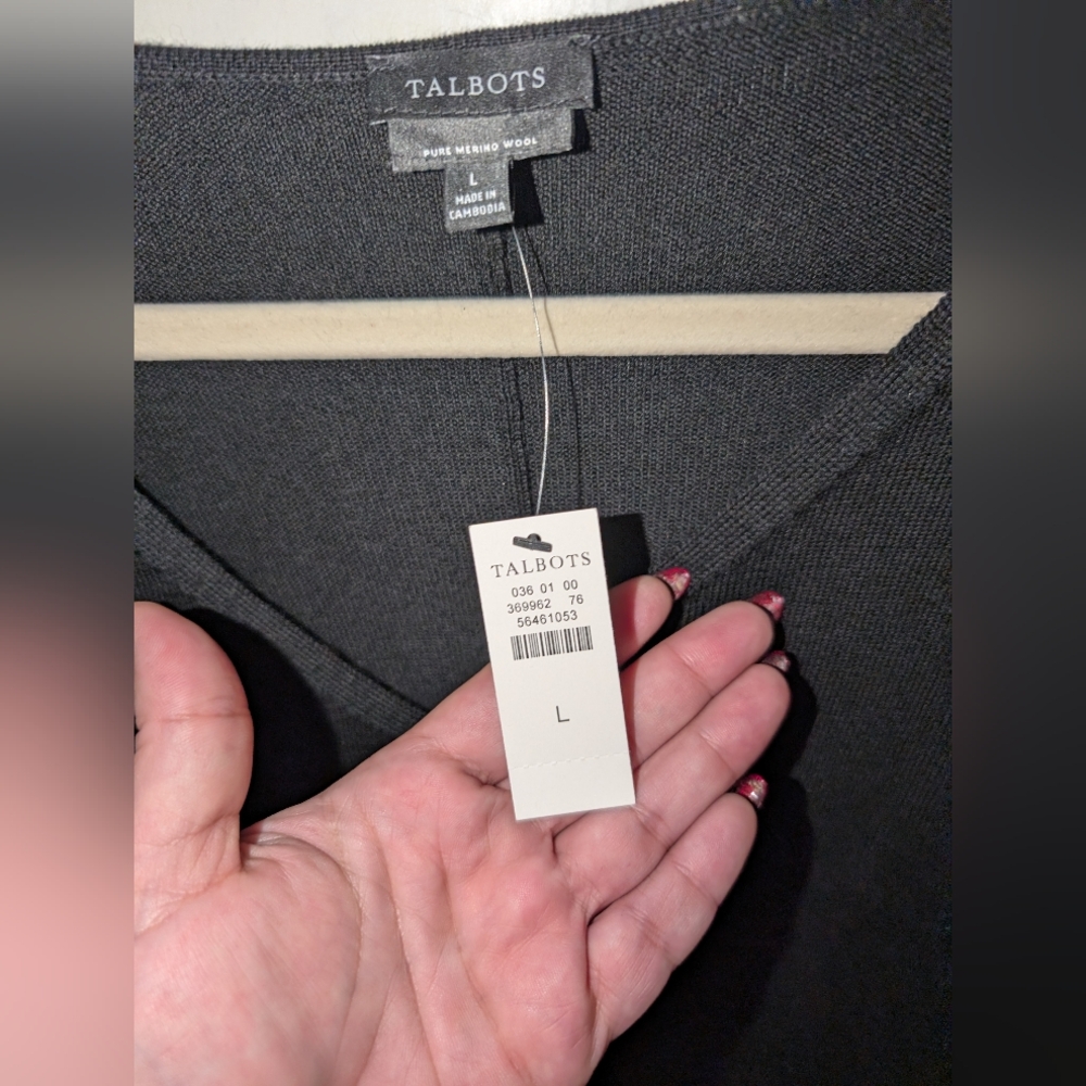 Talbots Black Merino Wool Sweater V-Neck Dress L NWT - Picture 3 of 6